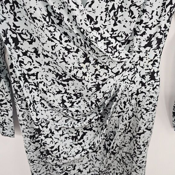 Club Monaco Wrap Dress Womens Size 2 Side Drape Mini Silk Black Blue Work Date - Picture 9 of 13